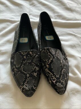 Time and Tru Black Snake-Print Pointed Wide-Width Flats